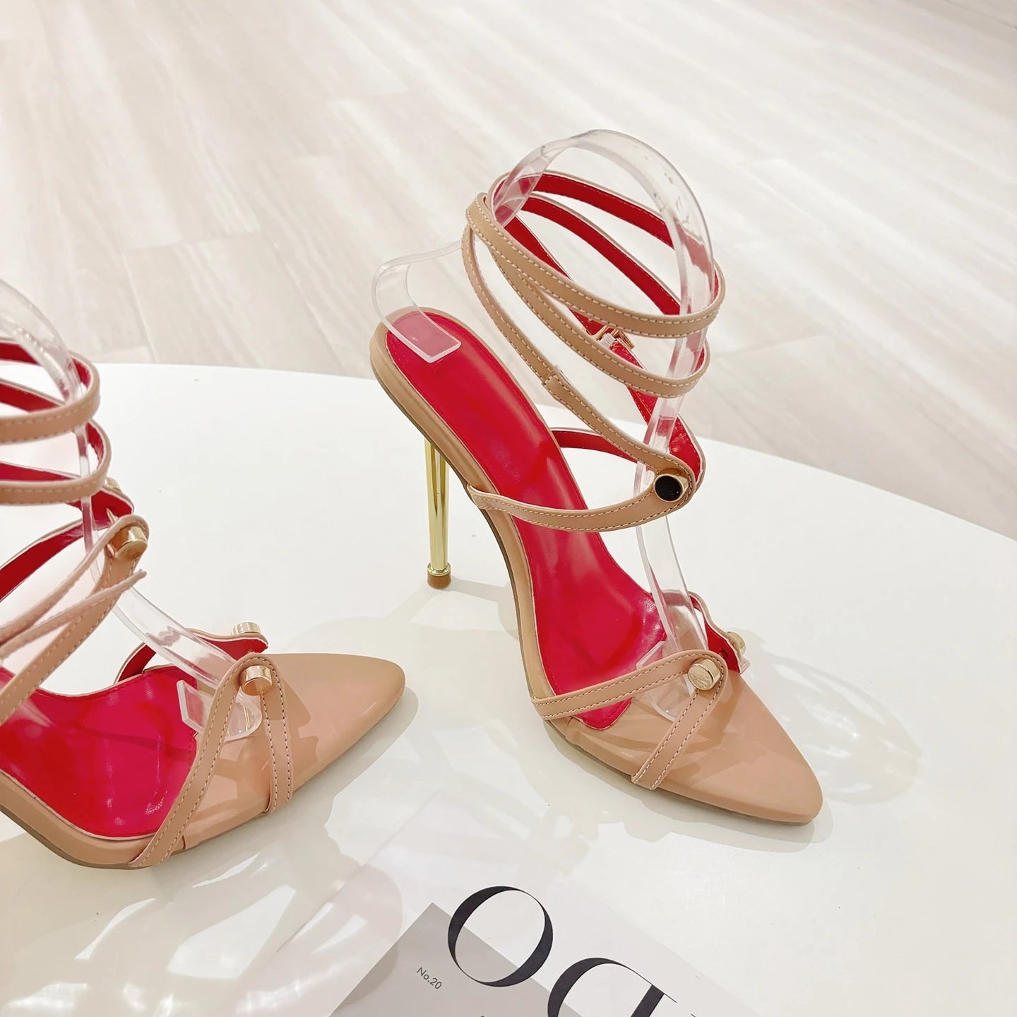 Custom Design Women High Heels Rivet Stud Ornament Gold Open Toe 11cm PU Thin Heel Shoes Ladies Heeled Sandals - DicartluzeDicartluzeCustom Design Women High Heels Rivet Stud Ornament Gold Open Toe 11cm PU Thin Heel Shoes Ladies Heeled Sandals