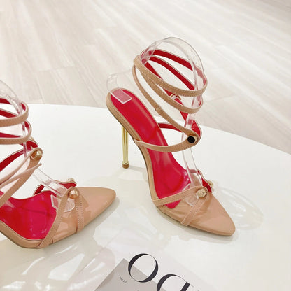 Custom Design Women High Heels Rivet Stud Ornament Gold Open Toe 11cm PU Thin Heel Shoes Ladies Heeled Sandals - DicartluzeDicartluzeCustom Design Women High Heels Rivet Stud Ornament Gold Open Toe 11cm PU Thin Heel Shoes Ladies Heeled Sandals