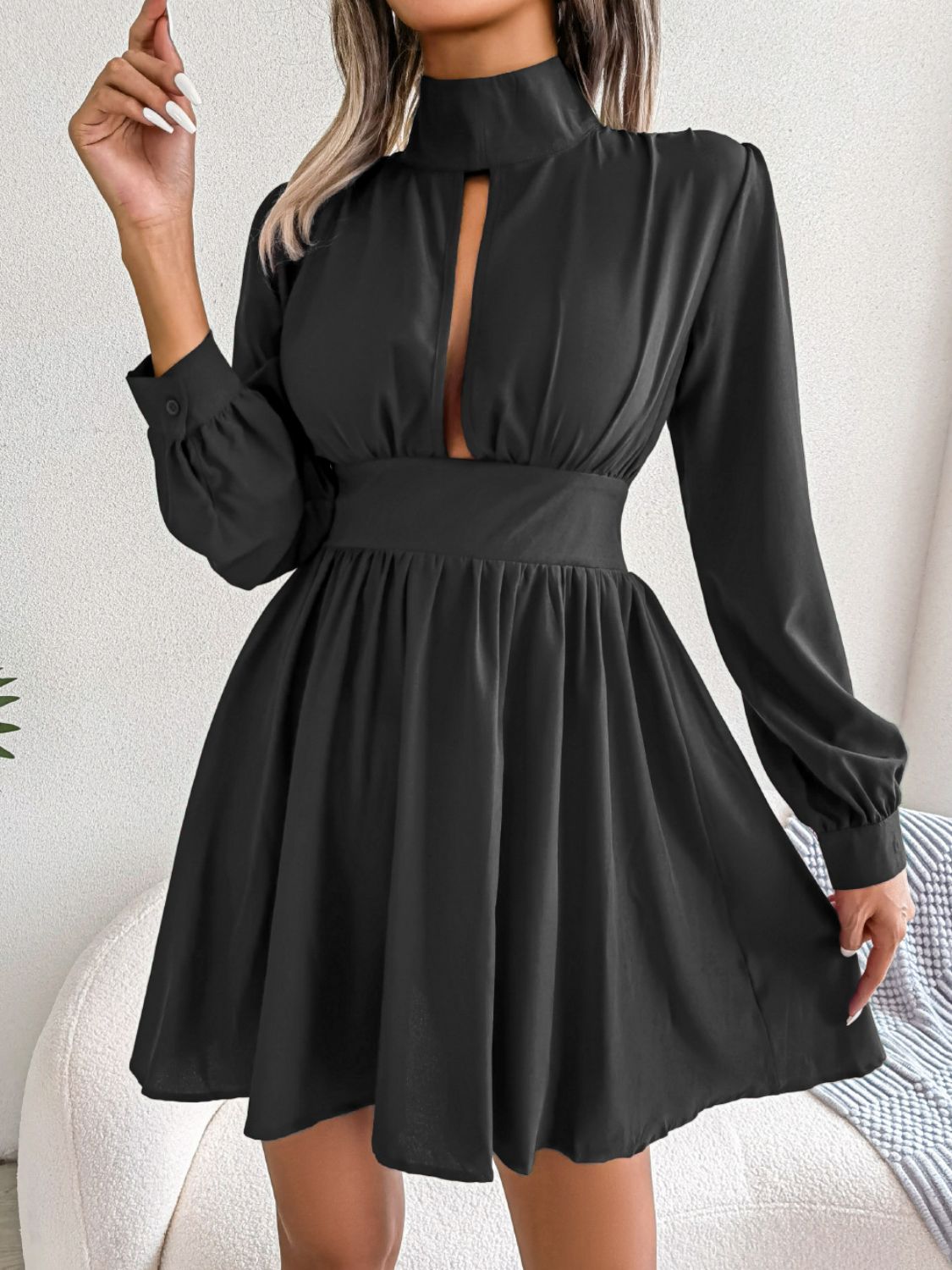 Cutout Turtleneck A - Line Mini Dress - DicartluzeDicartluze58ccd94f6cdc4a7a9b847a7d4bf7ae53 - Max