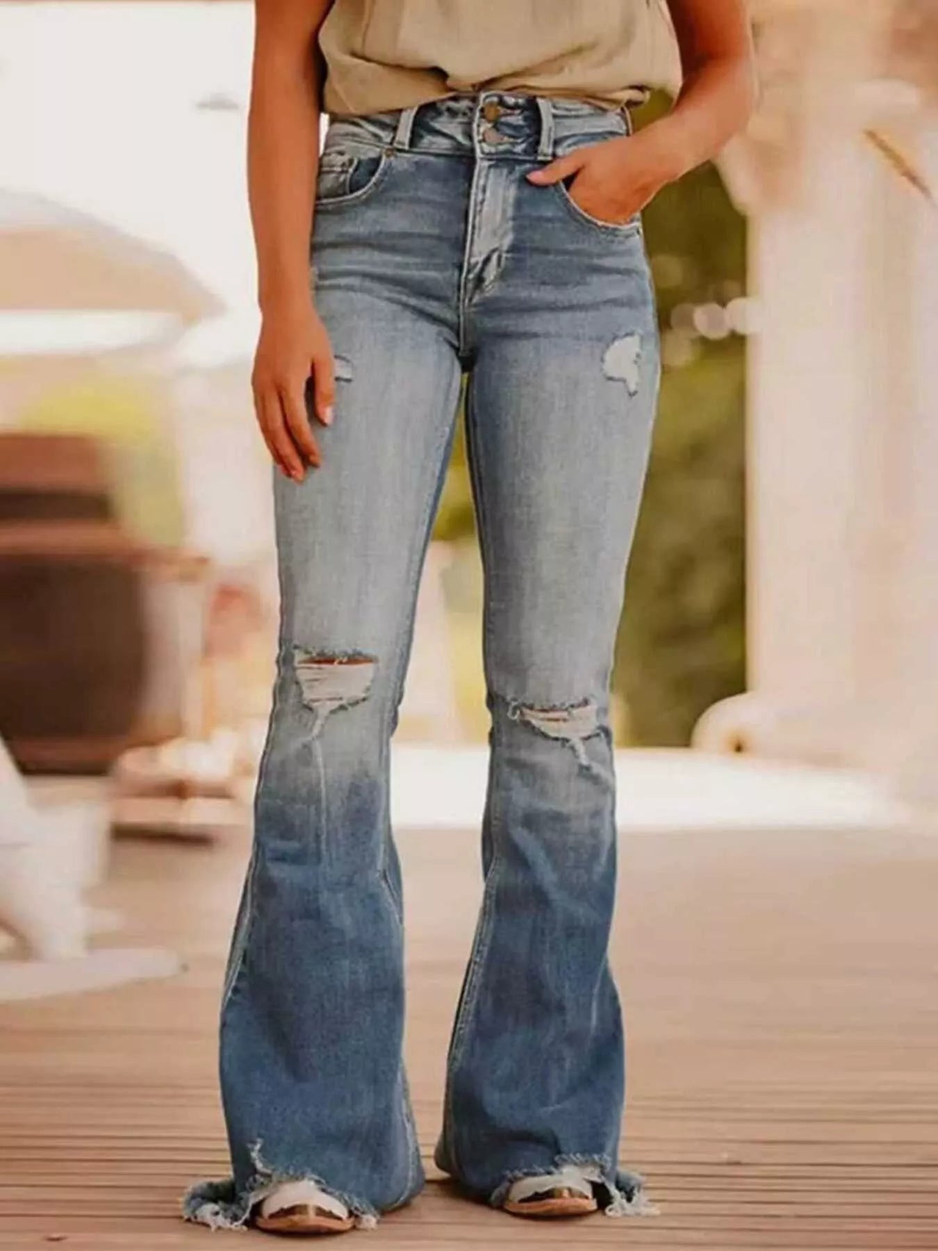 Distressed High Waist Flare Jeans - DicartluzeDicartluzed14ea8e6ac7d4a6aba5166af873e06a2 - Max - Origin