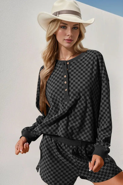 Double Take Checkered Half Button Top and Shorts Set - DicartluzeDicartluze6aab0e8c - 53fc - 4c0c - b142 - 532e7518dfa2 - Max