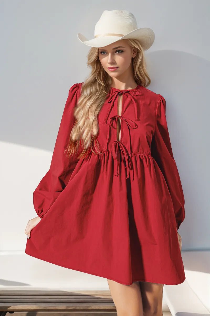 Double Take Christmas Front Tied Long Sleeve Mini Dress - DicartluzeDicartluze2ed3939c - c64c - 47a0 - 804b - 940e3e214eed - Max