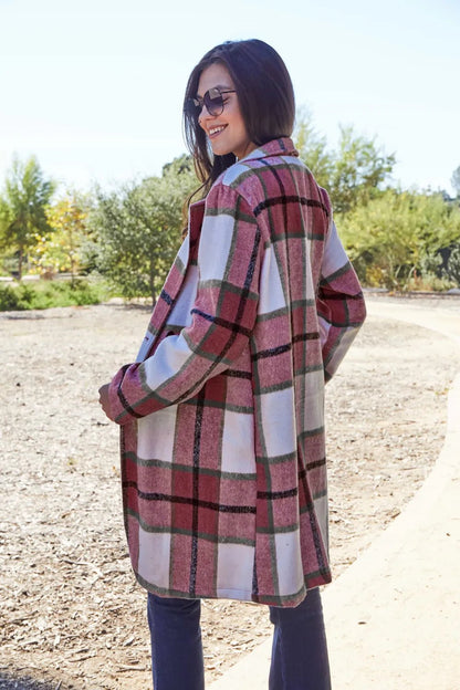 Double Take Full Size Plaid Button Up Lapel Collar Coat - DicartluzeDicartluzec3357ea7a0d54299976e1671292b3bb1 - Max