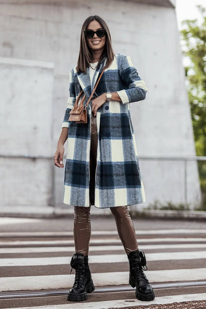 Double Take Full Size Plaid Button Up Lapel Collar Coat - DicartluzeDicartluzea953b7403f534f09bafb31a515023619 - Max