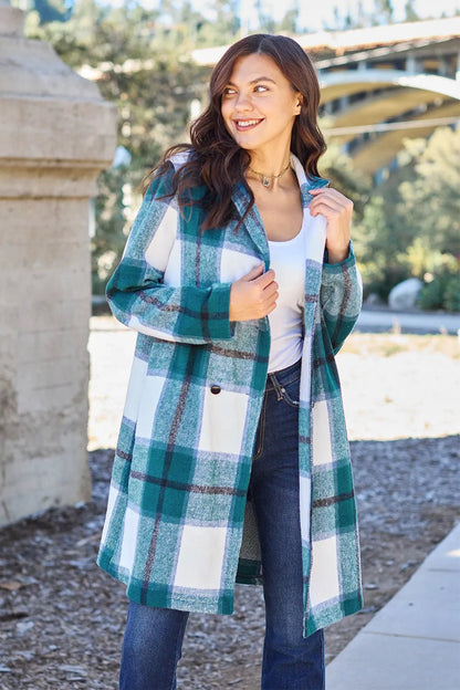 Double Take Full Size Plaid Button Up Lapel Collar Coat - DicartluzeDicartluzea168b07db3e94e7183fce3b67fc996bf - Max