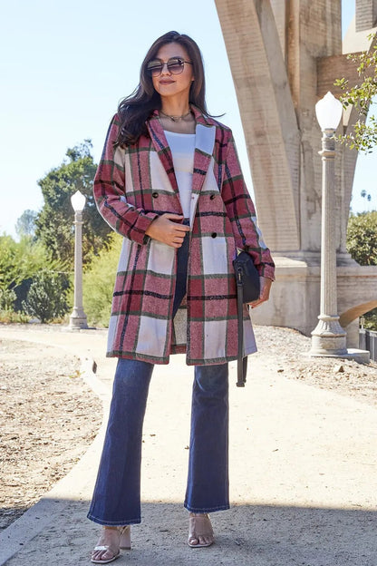 Double Take Full Size Plaid Button Up Lapel Collar Coat - DicartluzeDicartluze5775bfc0da464f7fa251f513a842709e - Max