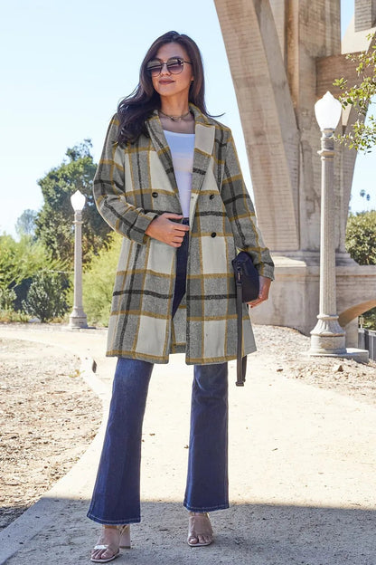 Double Take Full Size Plaid Button Up Lapel Collar Coat - DicartluzeDicartluze66ceca603edb499fb900edf4fdeb362f - Max