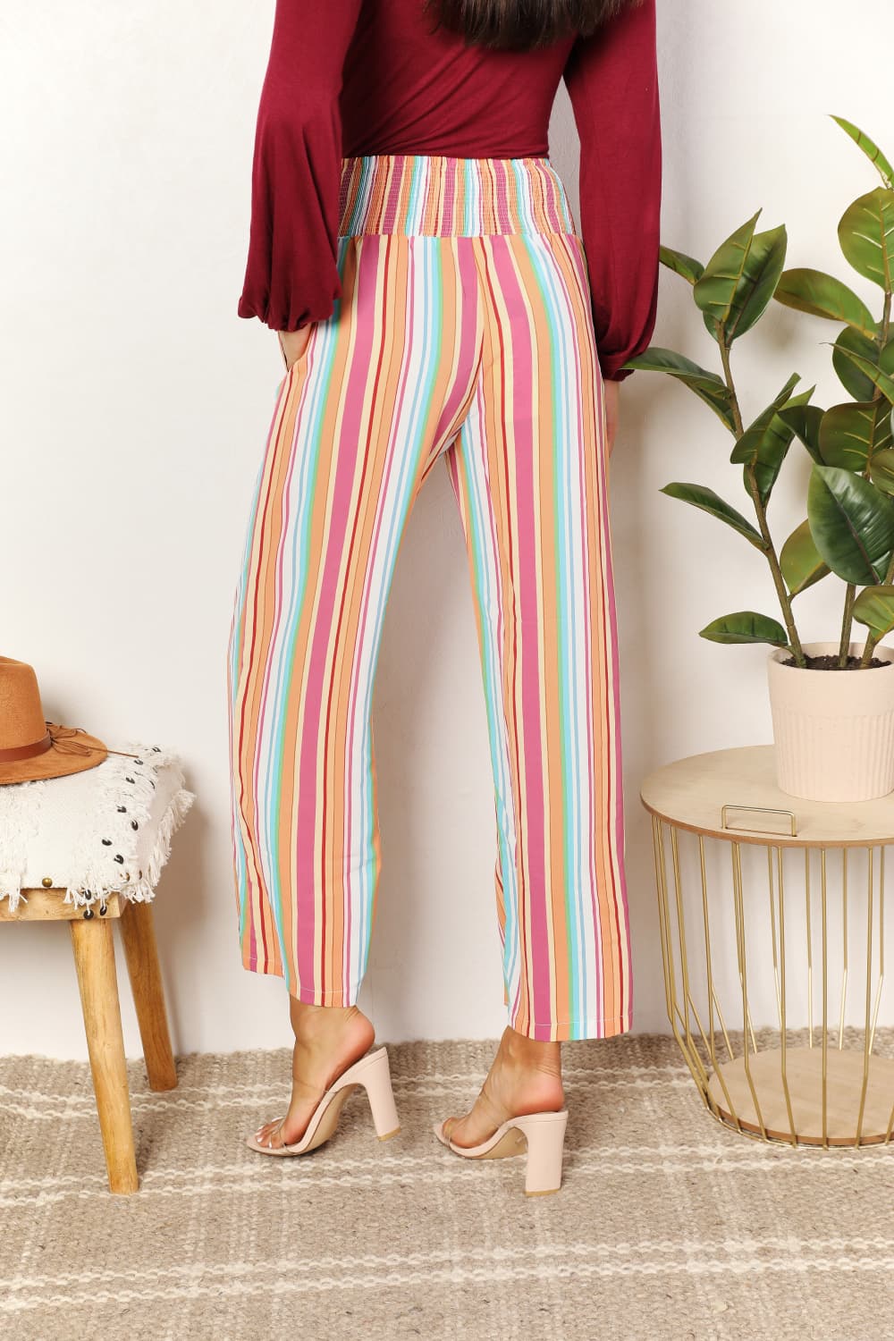 Double Take Striped Smocked Waist Pants with Pockets - DicartluzeDicartluzeed5a7d73ece64ebdae76f7adaad5110a - Max