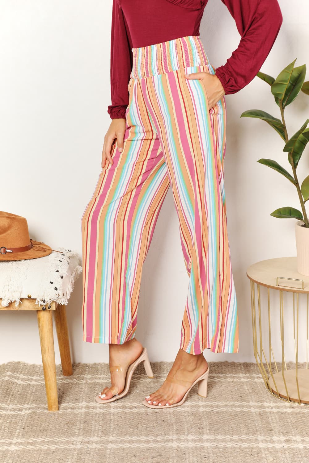 Double Take Striped Smocked Waist Pants with Pockets - DicartluzeDicartluze04a7a8ebce9341b6ac722cfb510cbb0d - Max