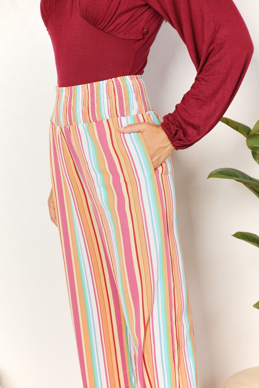 Double Take Striped Smocked Waist Pants with Pockets - DicartluzeDicartluzef9832643004a451d9347e8ffa191237a - Max