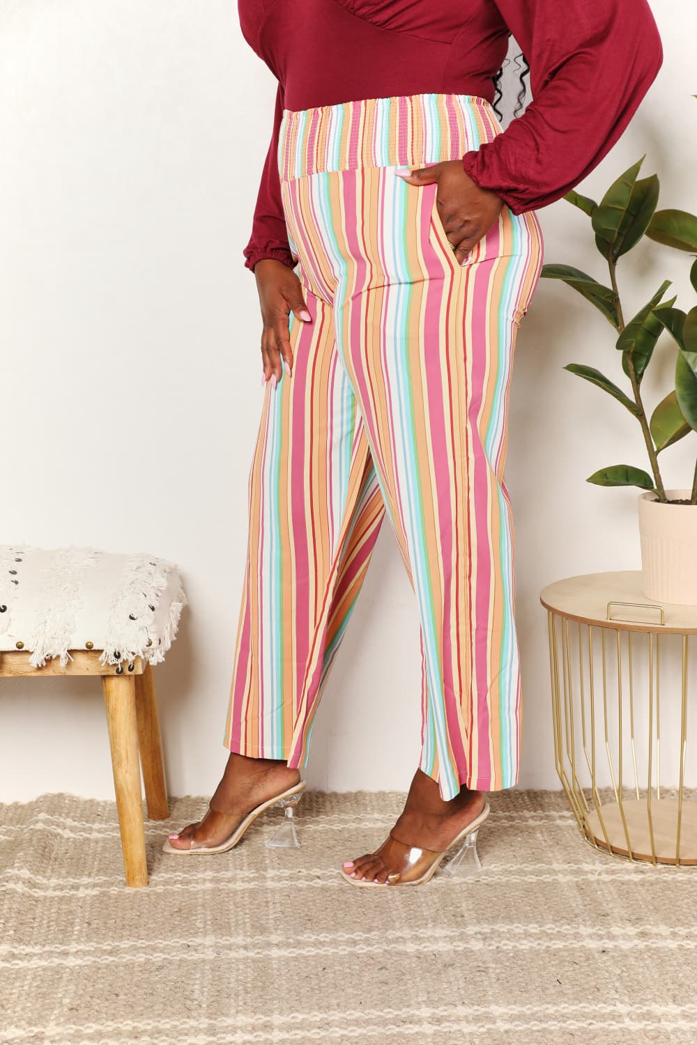 Double Take Striped Smocked Waist Pants with Pockets - DicartluzeDicartluze89855a8ebfd84dc7897365c7310abd0a - Max