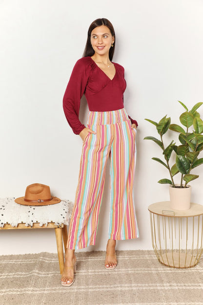 Double Take Striped Smocked Waist Pants with Pockets - DicartluzeDicartluzed828393ecddb4896bdfee85e25134b08 - Max
