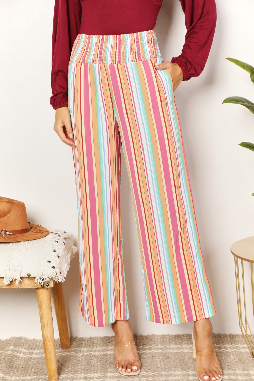 Double Take Striped Smocked Waist Pants with Pockets - DicartluzeDicartluzeccf31d9ed1644cd79733520207d020dd - Max