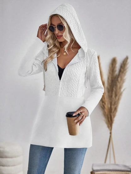 Drawstring Textured Zip Up Drawstring Hooded Jacket - DicartluzeDicartluze5c16d038749146cd8b14b581ec481c5d - Max - Origin