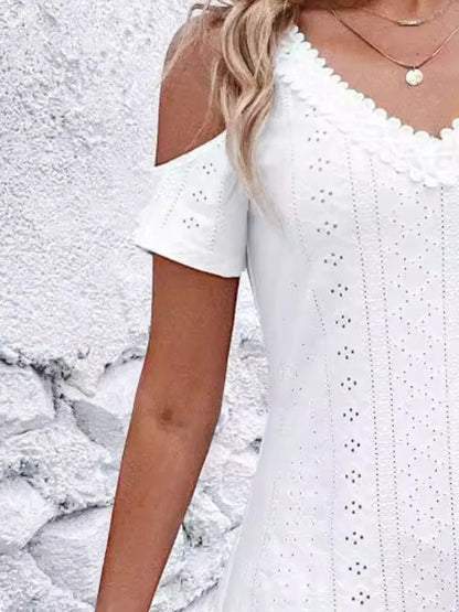 Eyelet V - Neck Cold Shoulder Mini Dress - DicartluzeDicartluze9c5e7353 - 7727 - 498f - 8d55 - b9ced73edd35 - Max
