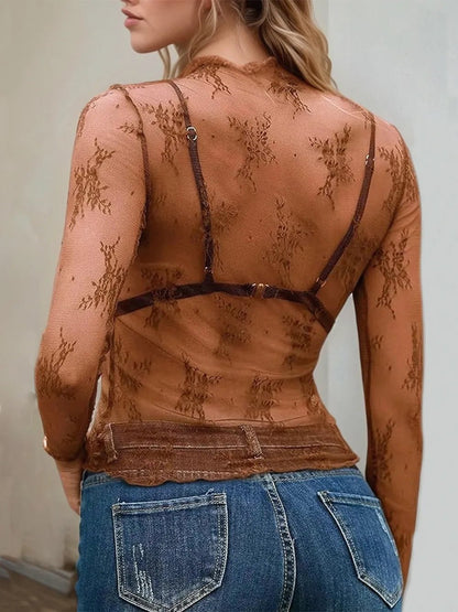 Floral Mock Neck Long Sleeve Mesh Top - DicartluzeDicartluze3e78d124 - 8d07 - 4479 - 9523 - 8a9d89062ecc - Max