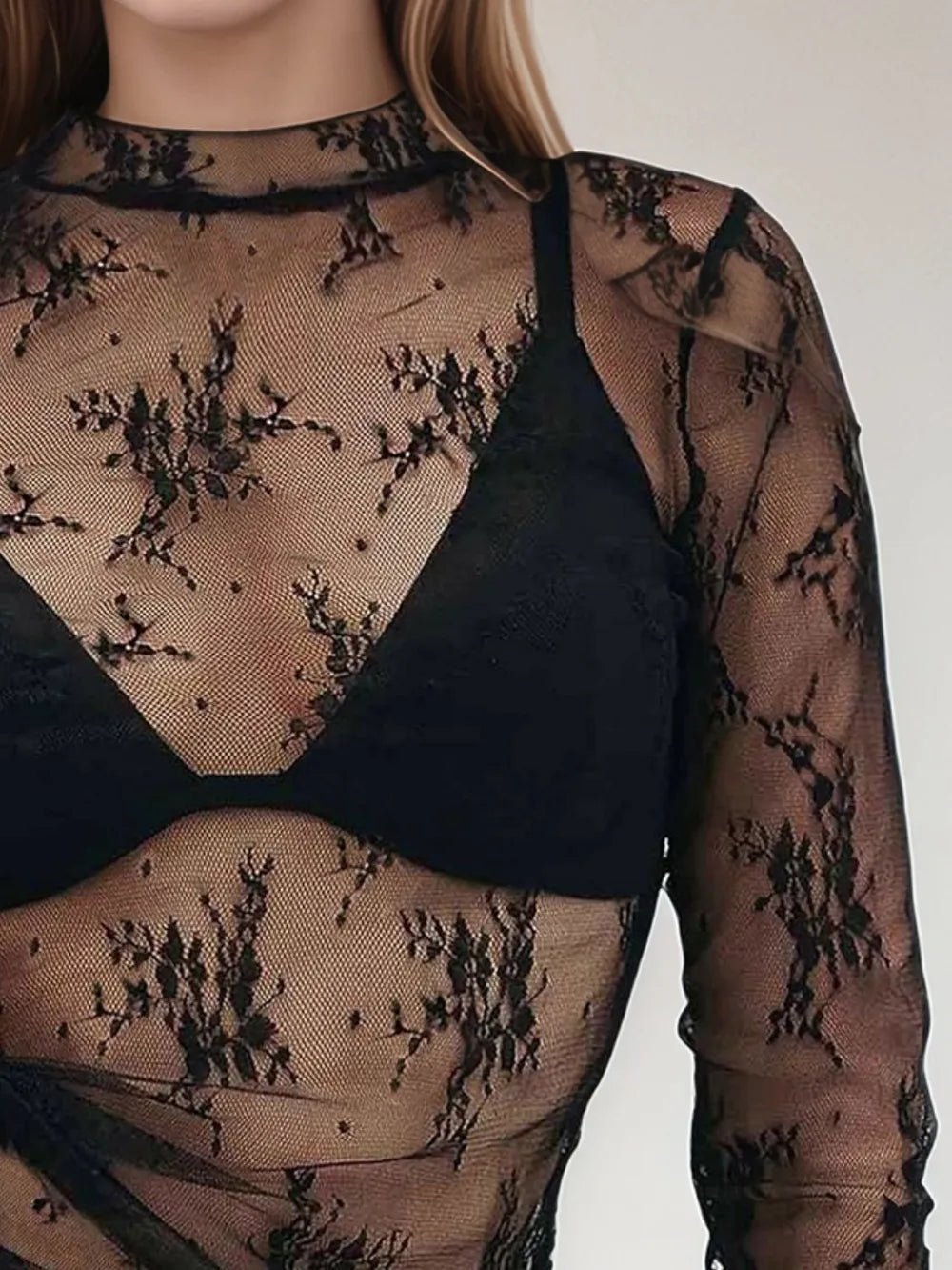 Floral Mock Neck Long Sleeve Mesh Top - DicartluzeDicartluze5ac10a56 - 3b48 - 4802 - a23b - dad15b3a38f2 - Max