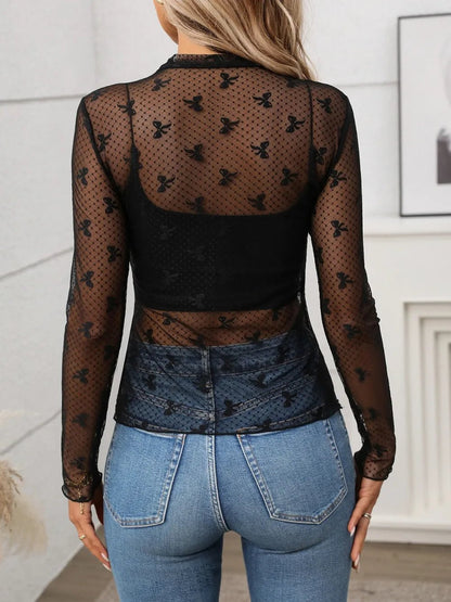 Floral Mock Neck Long Sleeve Mesh Top - DicartluzeDicartluze45eef492 - f99b - 4fe7 - b783 - 39632551c016 - Max