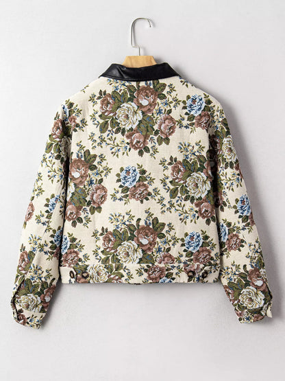 Floral Print Zip Up Contrast Collared Jacket - DicartluzeDicartluze5bdd5eef086247189f952ccfc3a3d4e5 - Max - Origin