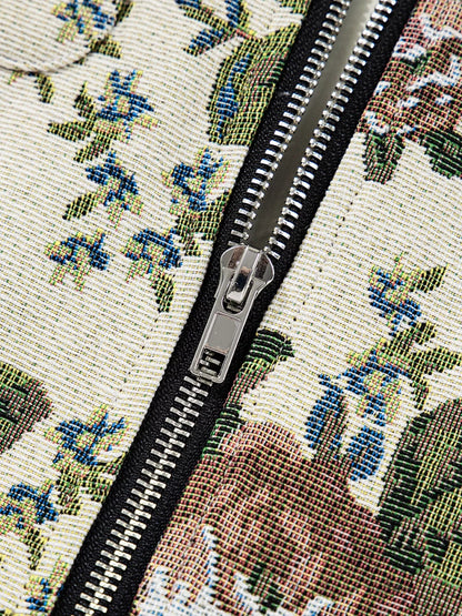 Floral Print Zip Up Contrast Collared Jacket - DicartluzeDicartluze8cf2e267bbd640fb8815f4bd7eaa9631 - Max - Origin