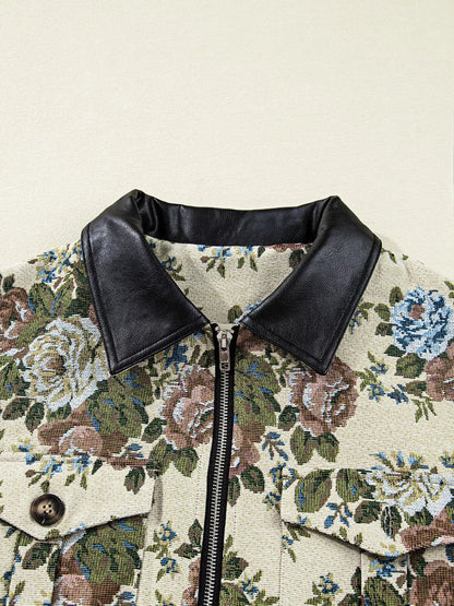 Floral Print Zip Up Contrast Collared Jacket - DicartluzeDicartluze9d5f59da0df646fab25e1b72c3259239 - Max - Origin