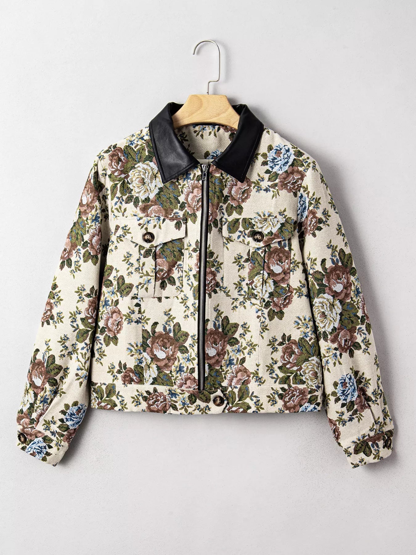 Floral Print Zip Up Contrast Collared Jacket - DicartluzeDicartluze357a608fd6c847abbf164066224ac7b6 - Max - Origin