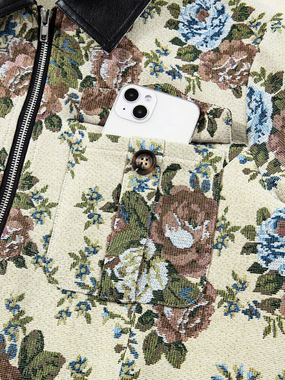 Floral Print Zip Up Contrast Collared Jacket - DicartluzeDicartluze4c71abf9d0d34687b331cb7aabd663a7 - Max - Origin