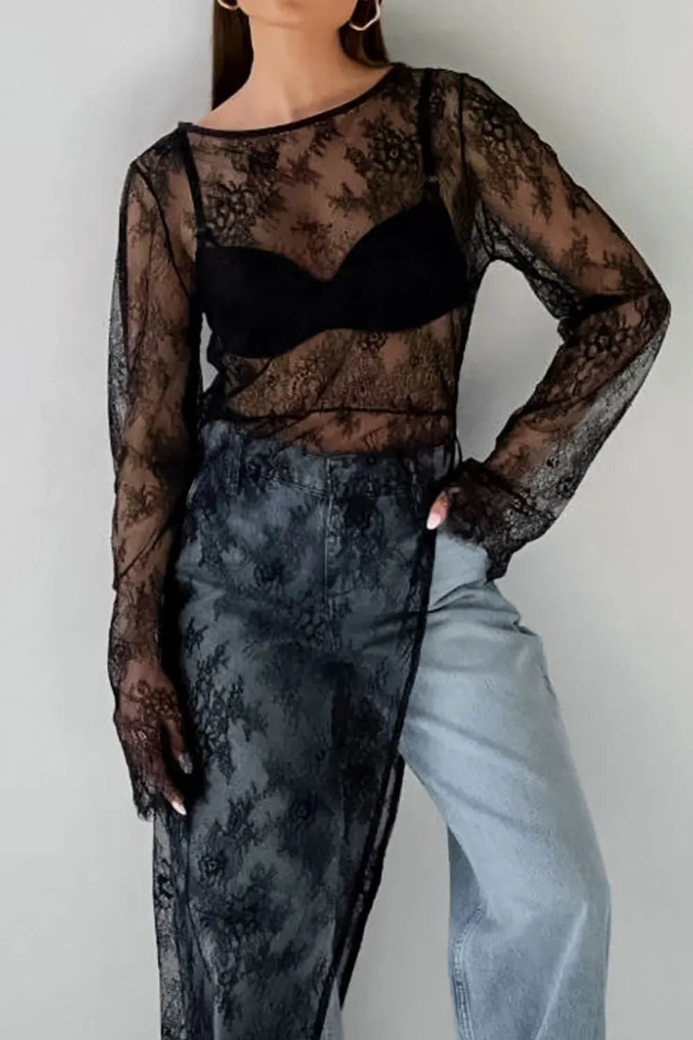 Fringe Round Neck Long Sleeve Lace Sheer Top - DicartluzeDicartluzec5995fe4 - 8ab4 - 4a80 - a10c - 6b6dba7dbffd - Max