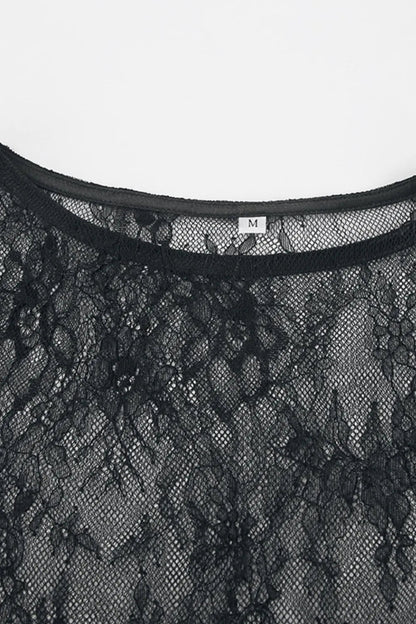 Fringe Round Neck Long Sleeve Lace Sheer Top - DicartluzeDicartluzefc7bcd4b - 9300 - 4792 - a824 - a3b92eaf0f4d - Max