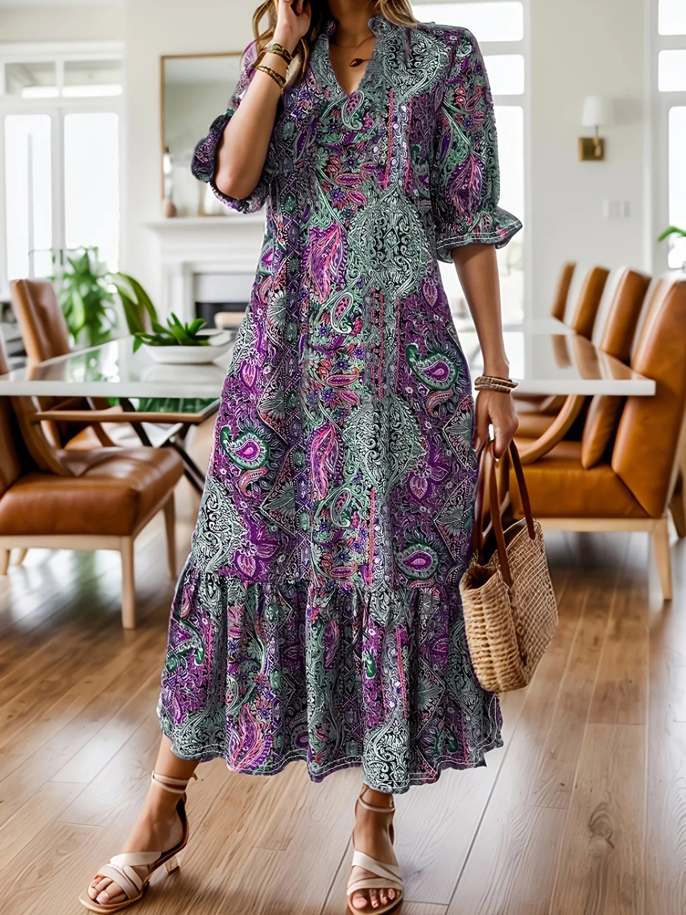 Full Size Bohemian Paisley Print Ruffle Hem Midi Dress Plus Size - DicartluzeDicartluze4040c367853c4d26af3beec6ca35160c - Max - Origin