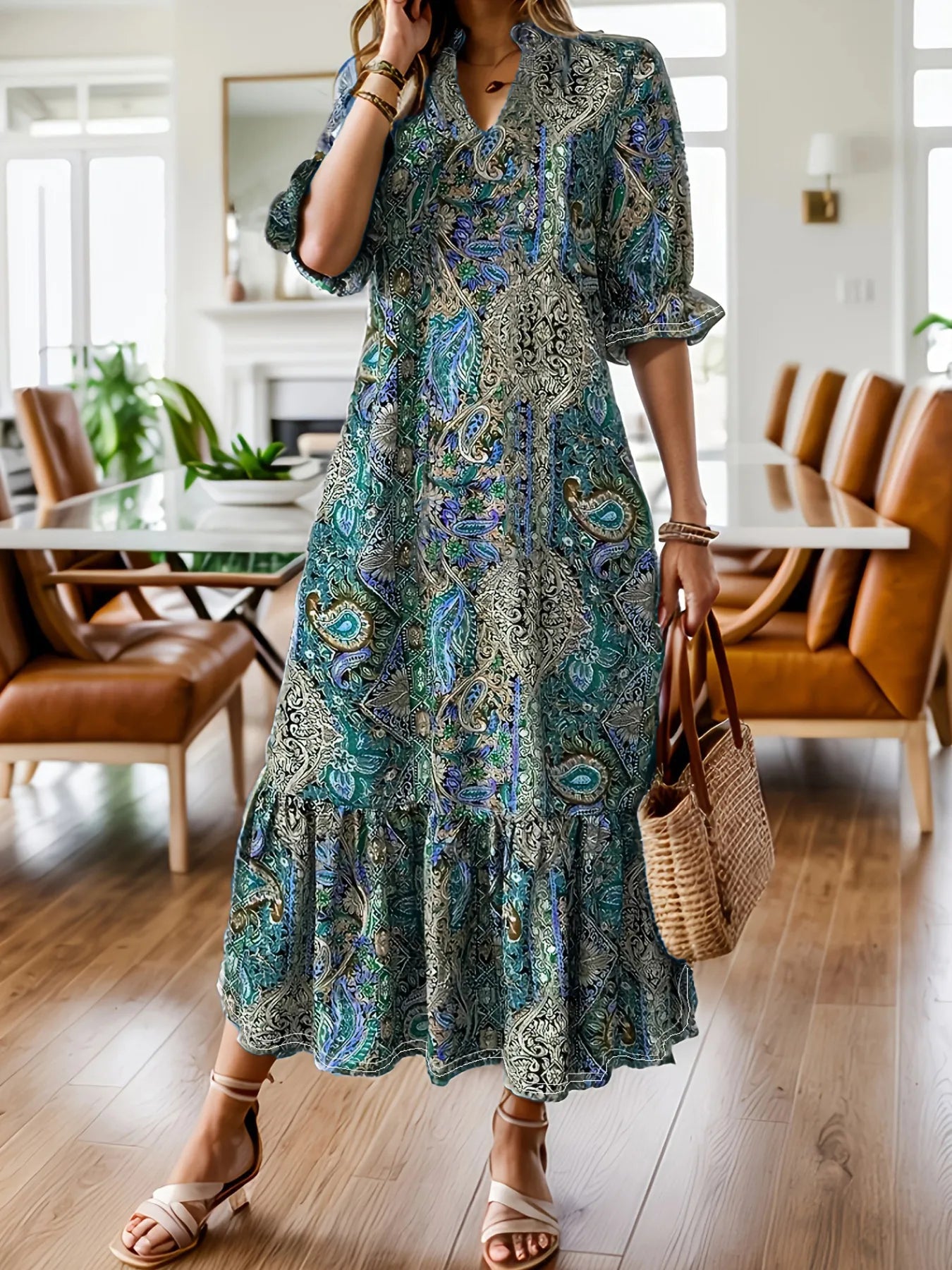 Full Size Bohemian Paisley Print Ruffle Hem Midi Dress Plus Size - DicartluzeDicartluzeb1f484ec3fb24582871f6fba8b4e1720 - Max - Origin