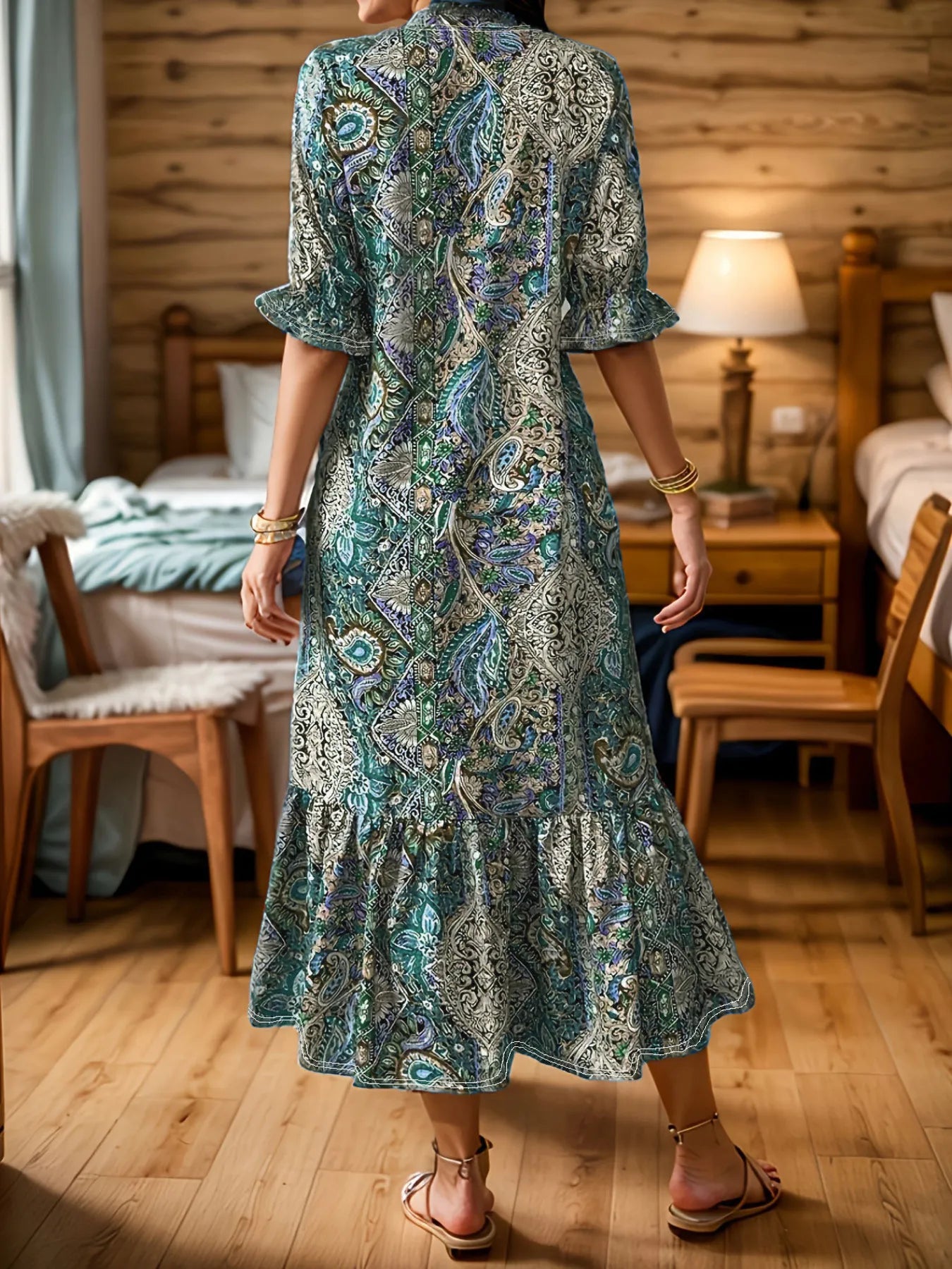 Full Size Bohemian Paisley Print Ruffle Hem Midi Dress Plus Size - DicartluzeDicartluzef679adf8b7e74ff1ae1e0c436609c12f - Max - Origin