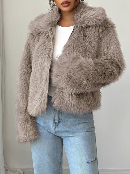 Fuzzy Zip Up Cropped Outerwear - DicartluzeDicartluzeaac79551562a45b5978888343cd19928 - Max - Origin