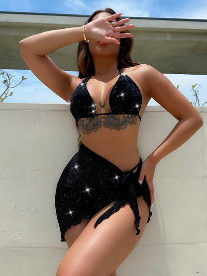 Glitter Halter Neck Backless Three - Piece Swim Set - DicartluzeDicartluze3fd0fa0cfd5d41adac66d6bf5842a52c - Max