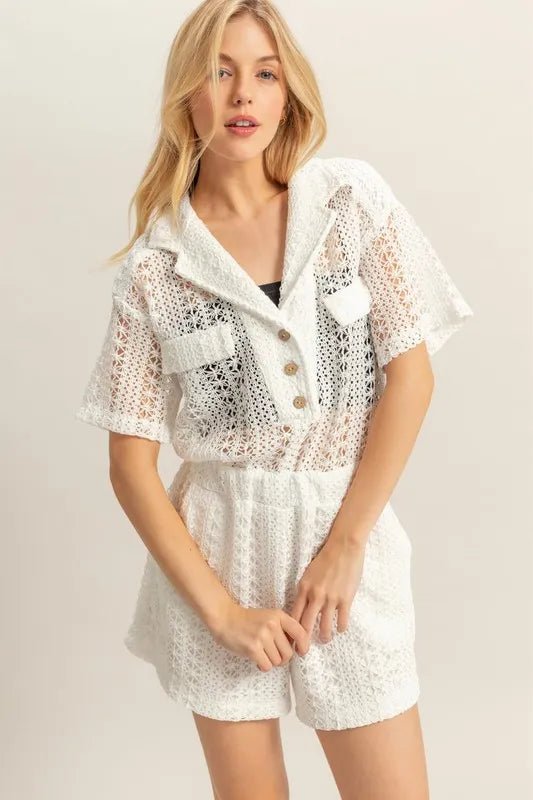 HYFVE Crochet Button Front Short Sleeve Romper - DicartluzeDicartluzebca32b51 - f2ef - 4062 - b610 - 17a1bb052014 - Max