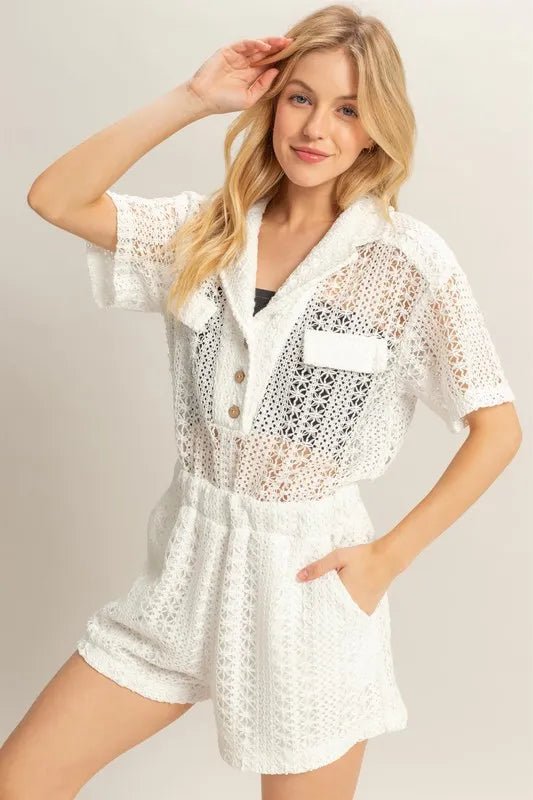 HYFVE Crochet Button Front Short Sleeve Romper - DicartluzeDicartluze971ec3b6 - d425 - 4a09 - 940e - 1f1d309aa63e - Max