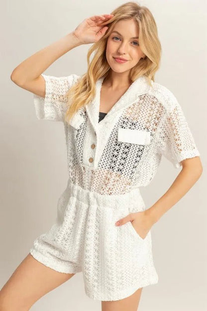 HYFVE Crochet Button Front Short Sleeve Romper - DicartluzeDicartluze971ec3b6 - d425 - 4a09 - 940e - 1f1d309aa63e - Max