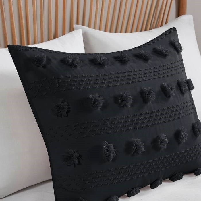 King/Cal King 3 Piece Pompom Microfiber Hypoallergenic Comforter Set in Black - DicartluzeBedroom > Comforters and SetsDicartluzeKing/Cal King 3 Piece Pompom Microfiber Hypoallergenic Comforter Set in Black