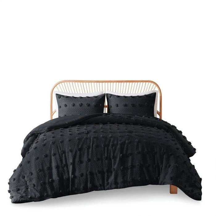 King/Cal King 3 Piece Pompom Microfiber Hypoallergenic Comforter Set in Black - DicartluzeBedroom > Comforters and SetsDicartluzeKing/Cal King 3 Piece Pompom Microfiber Hypoallergenic Comforter Set in Black