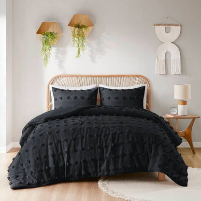 King/Cal King 3 Piece Pompom Microfiber Hypoallergenic Comforter Set in Black - DicartluzeBedroom > Comforters and SetsDicartluzeKing/Cal King 3 Piece Pompom Microfiber Hypoallergenic Comforter Set in Black