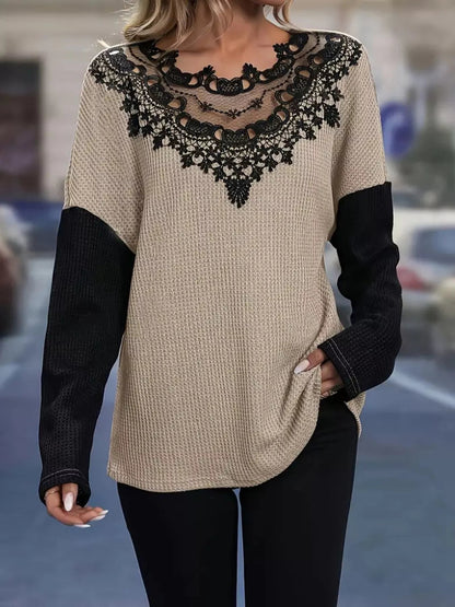 Lace Detail Color Block Long Sleeve T-Shirt - DicartluzeDicartluze3674f262 - 379c - 4cb5 - 9dc6 - a6ff06da1b07 - Max - Origin