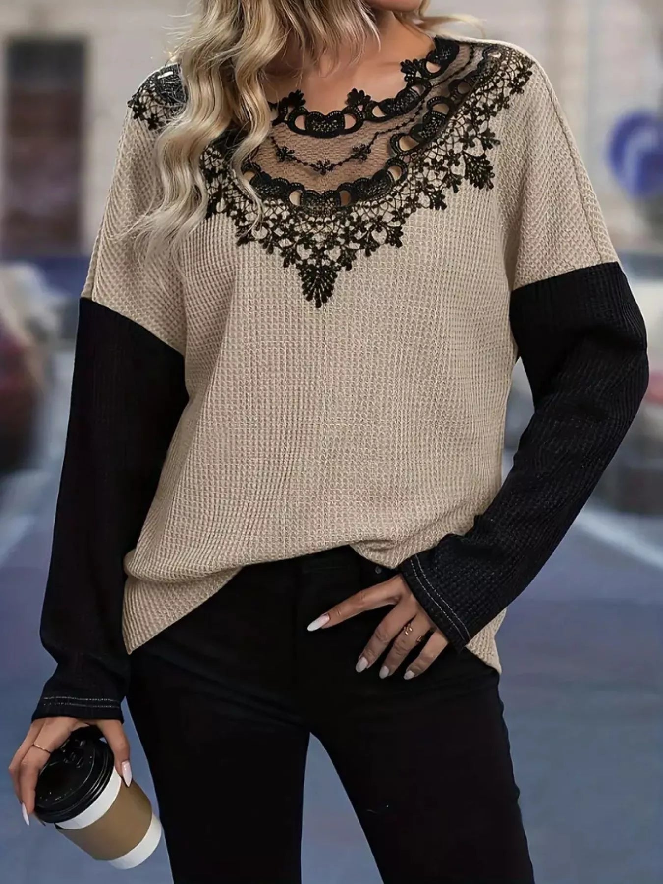 Lace Detail Color Block Long Sleeve T-Shirt - DicartluzeDicartluzee9810ce2 - 1a7a - 4560 - 966a - ab306fa997bc - Max - Origin
