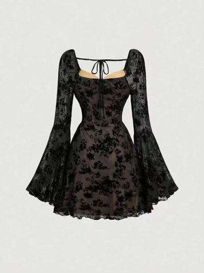 Lace Flare Sleeve Mini Dress - DicartluzeDicartluzef9ca2f7479e843cea8924fe6a65569d2 - Max - Origin