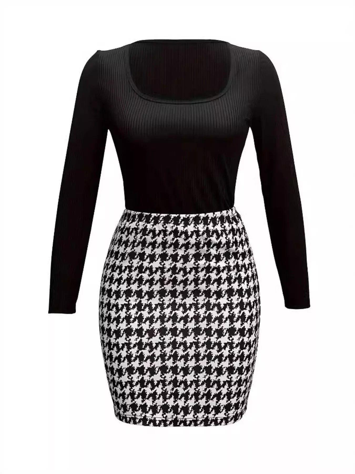 Long Sleeve Top and Houndstooth Skirt Set - DicartluzeDicartluze4adb5fd28df14aa38f4abb206d527e48 - Max - Origin