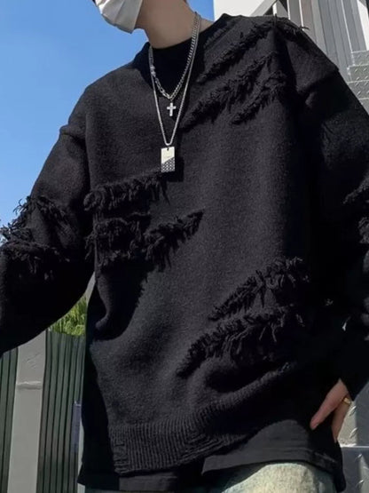 Men's Distressed Fringe Long Sleeve Sweater - DicartluzeDicartluzefbec77be - 8252 - 4050 - 8567 - 2cd32728464c - Max - Origin