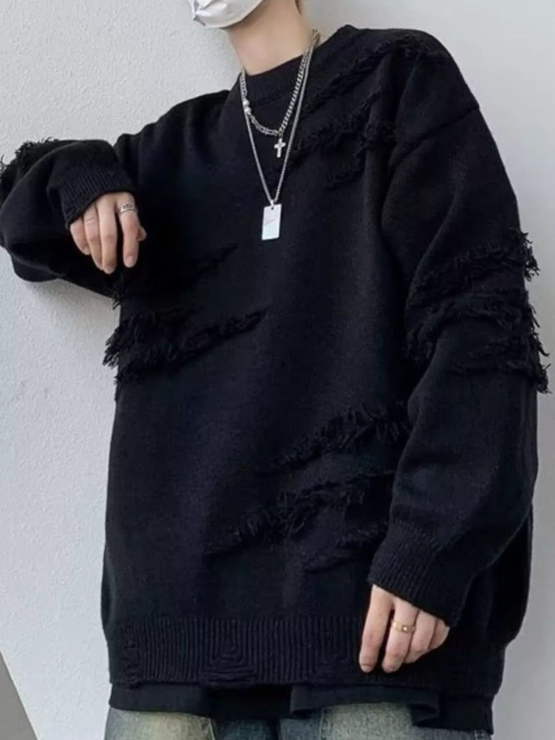 Men's Distressed Fringe Long Sleeve Sweater - DicartluzeDicartluze3e8f3a3f - 7a00 - 4b1c - 87c5 - a8057d76156a - Max - Origin