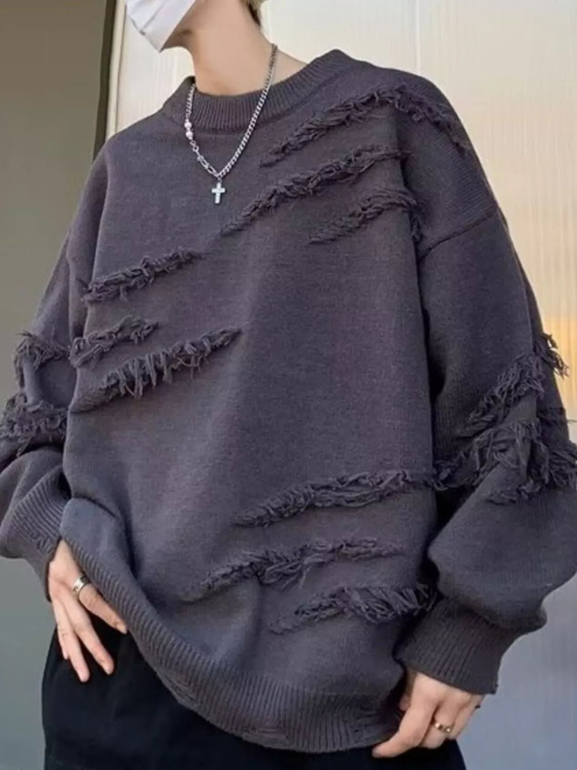 Men's Distressed Fringe Long Sleeve Sweater - DicartluzeDicartluzef1f1a92f - 117e - 427d - a3f8 - 6118b1a401eb - Max - Origin