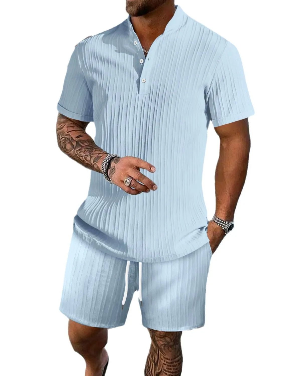 Men's Full Size Button Detail Short Sleeve Top and Shorts Set Plus Size - DicartluzeDicartluze21fe5de1 - d462 - 42ce - b931 - df3621942e32 - Max - Origin