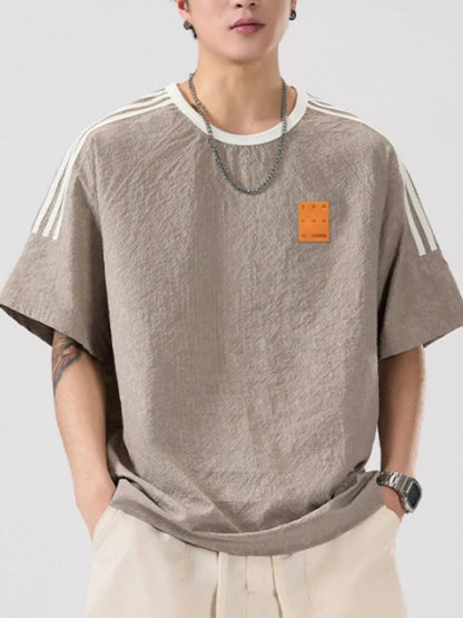 Men's Full Size Striped Shoulder Relaxed Fit T-Shirt Plus Size - DicartluzeDicartluze7bdd18bd - 071c - 44d8 - 80f3 - 8eb7e625d38e - Max - Origin