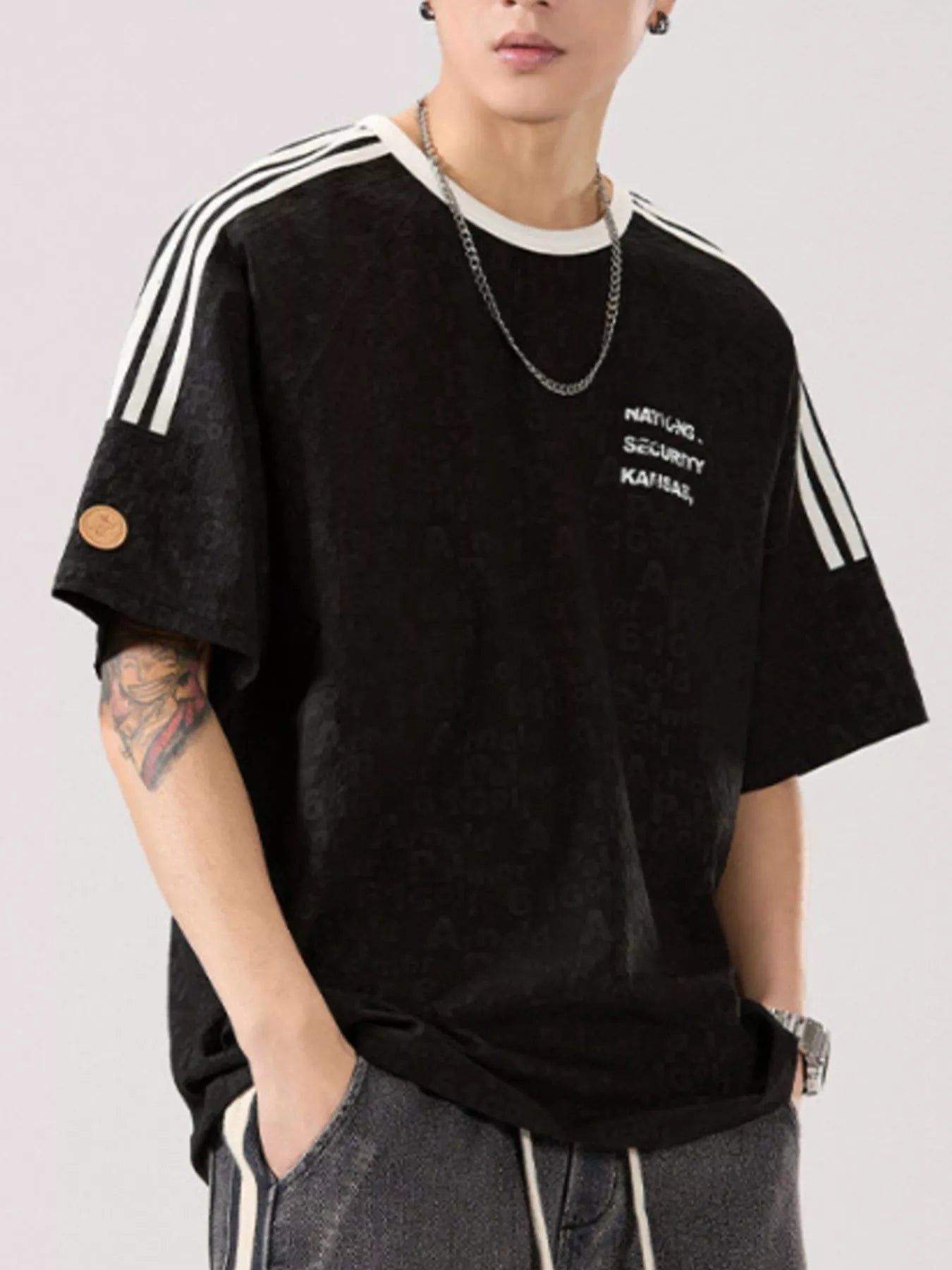 Men's Full Size Striped Shoulder Relaxed Fit T-Shirt Plus Size - DicartluzeDicartluze3afb8d10 - d67c - 4306 - 8e58 - 2a4ae1b7dff2 - Max - Origin